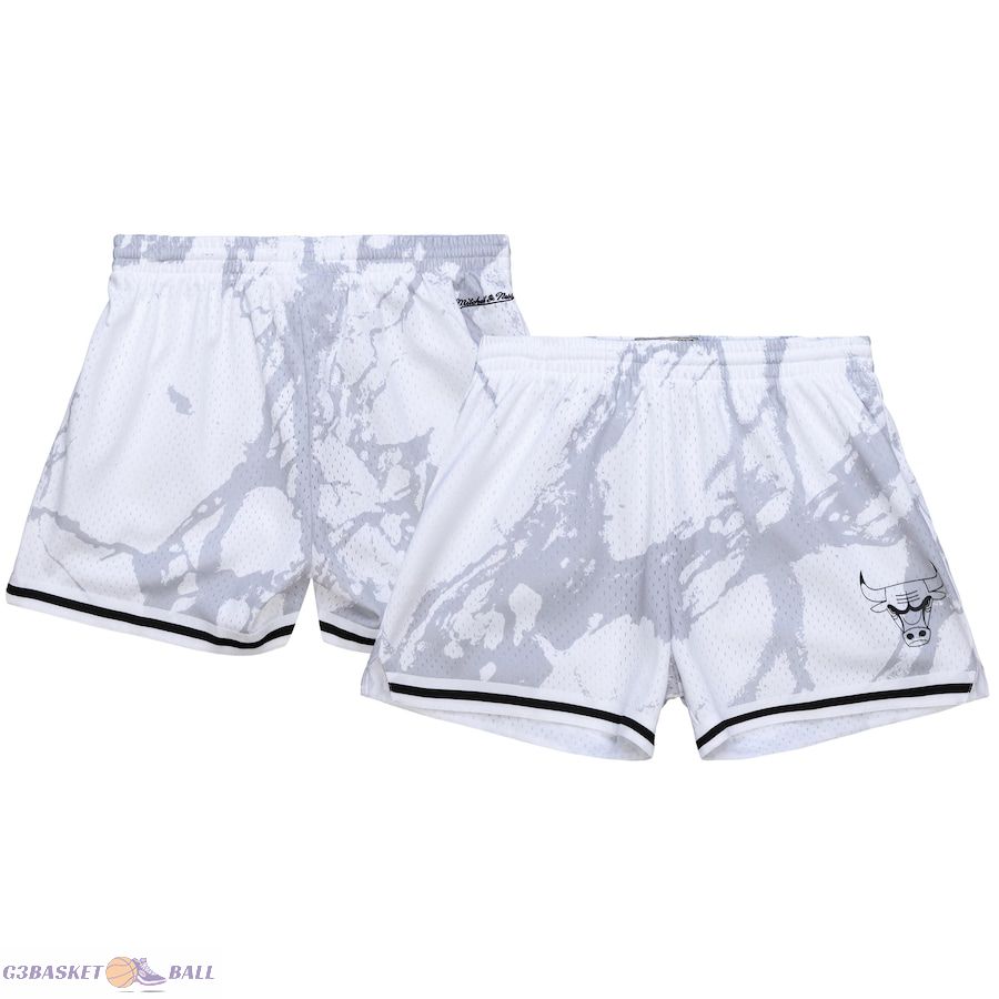 Women's Chicago Bulls Mitchell & Ness White Hardwood Classics Marble Shorts