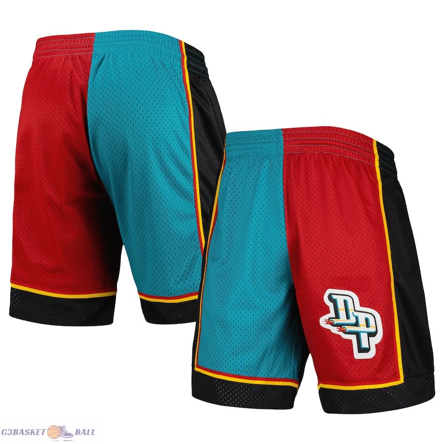 Men's Detroit Pistons Mitchell & Ness Teal/Red Hardwood Classics 1998 Split Swingman Shorts