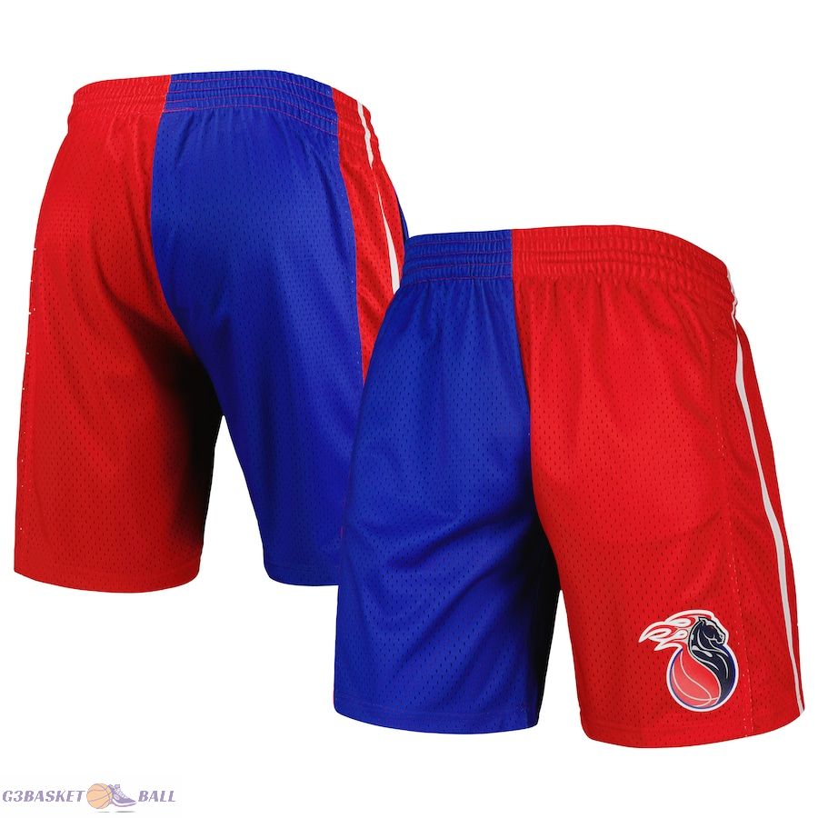 Men's Detroit Pistons Mitchell & Ness Blue/Red Hardwood Classics 2003 Split Swingman Shorts