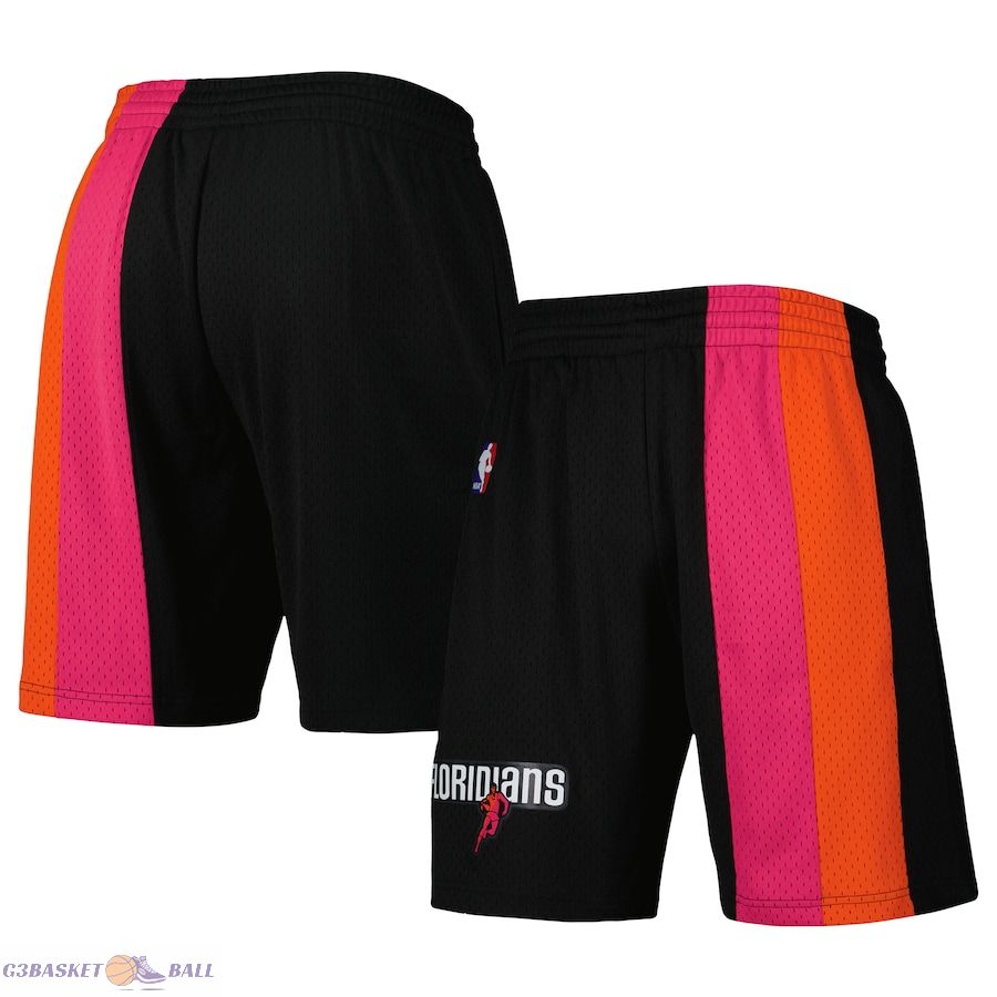 Men's Miami Heat Mitchell & Ness Black Hardwood Classics Primary Logo Swingman Shorts