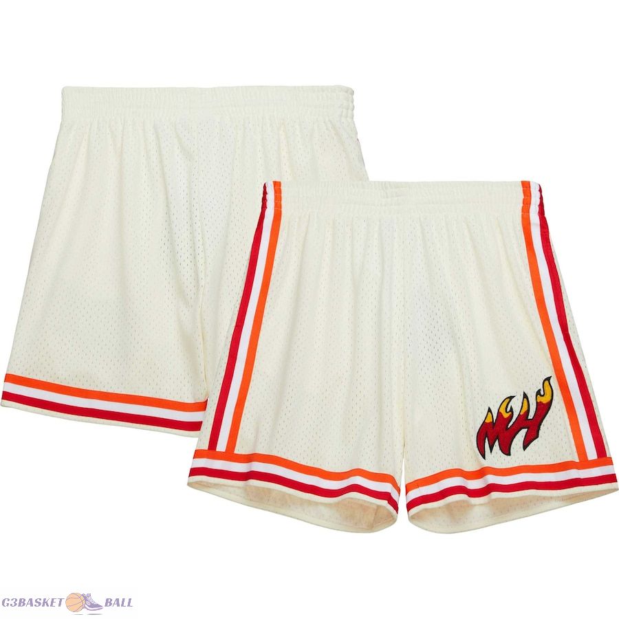 Men's Miami Heat Mitchell & Ness Cream Chainstitched Swingman Shorts