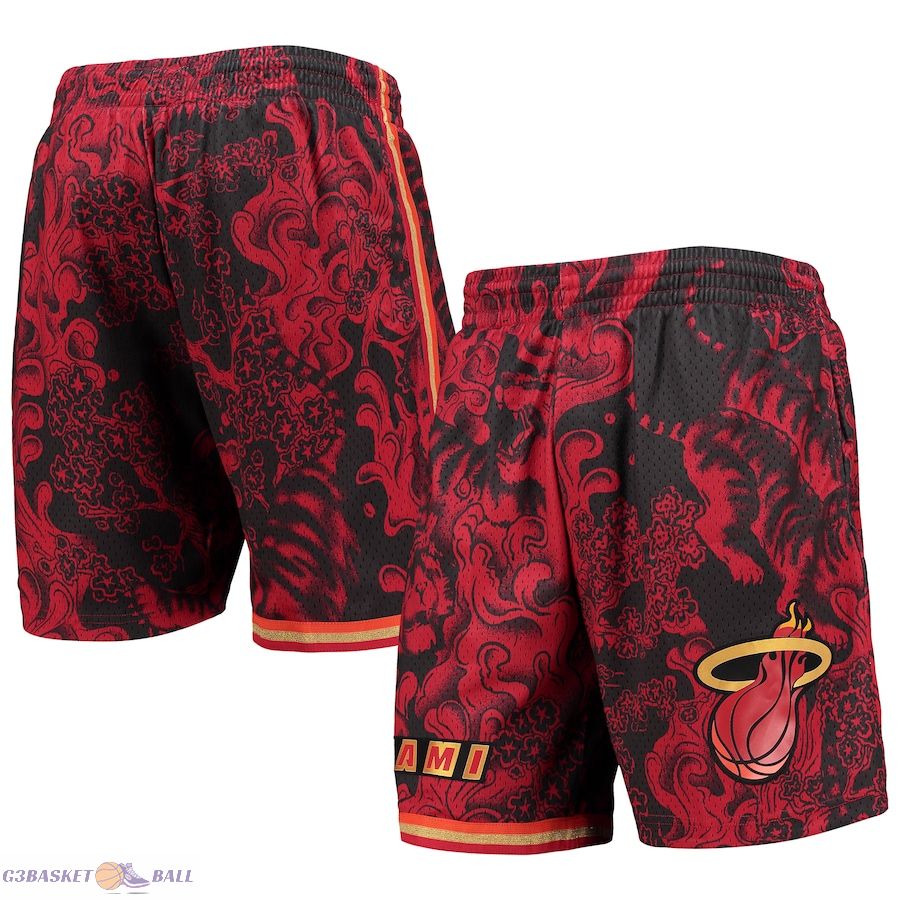 Men's Miami Heat Mitchell & Ness Red Hardwood Classics Lunar New Year Swingman Shorts