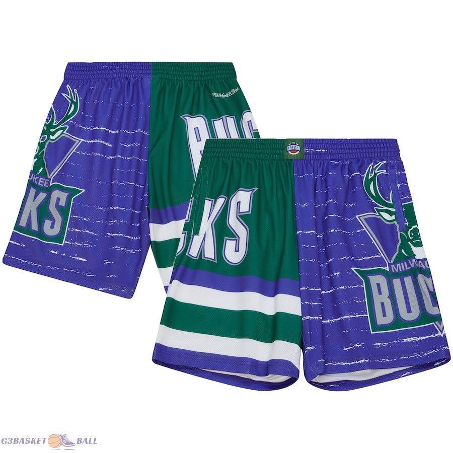 Men's Milwaukee Bucks Mitchell & Ness Purple/Hunter Green Jumbotron 3.0 Shorts