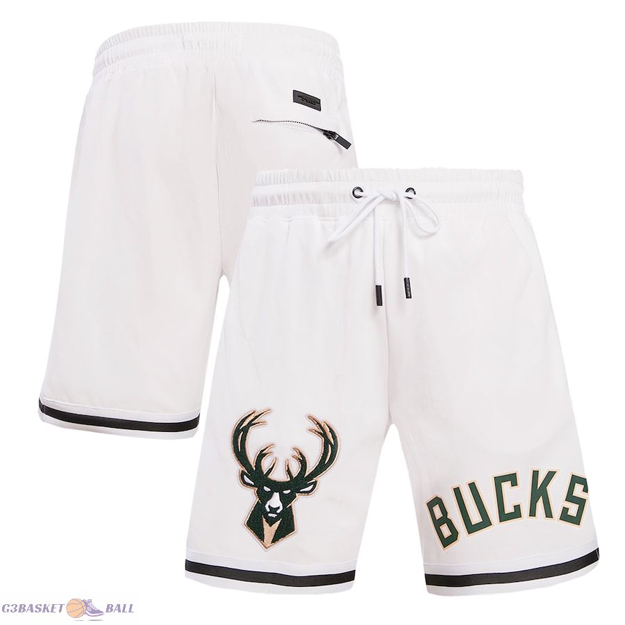 Men's Milwaukee Bucks Pro Standard White Classic Chenille DK Shorts