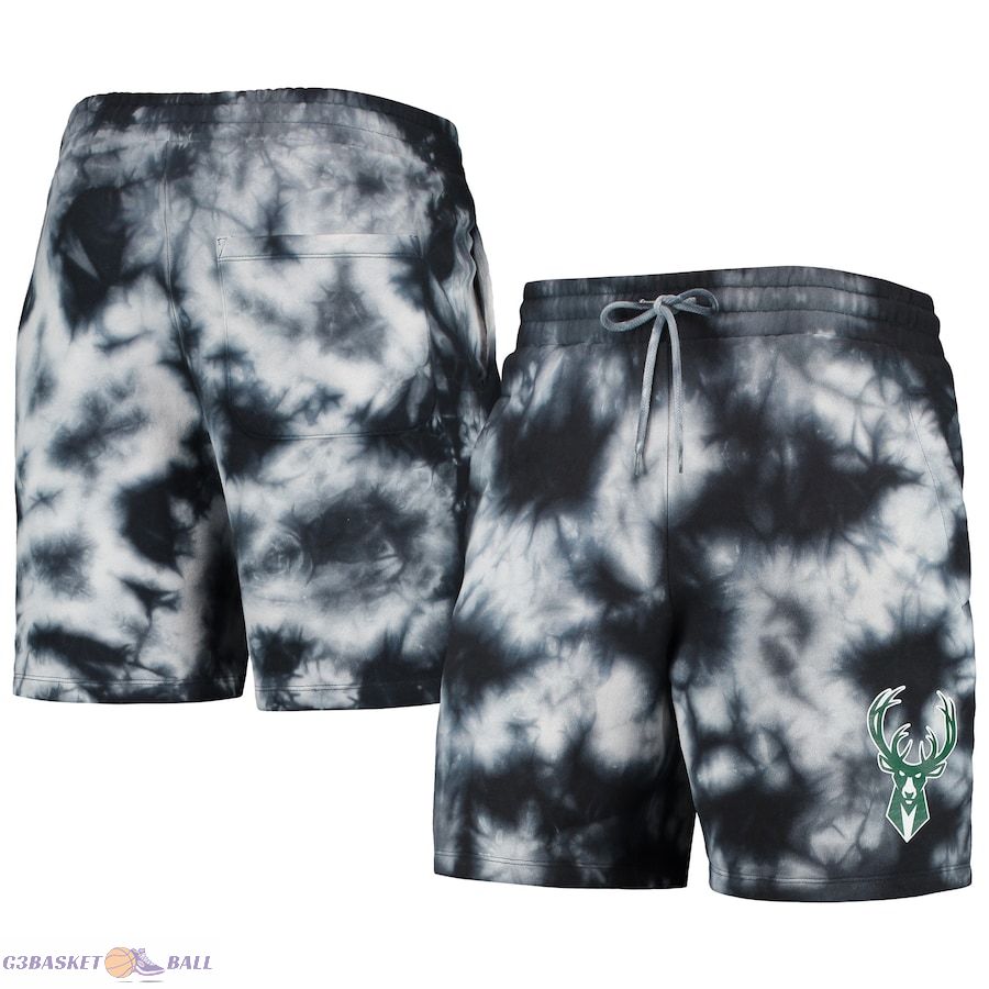 Men's Milwaukee Bucks New Era Black Fleece Tie-Dye Shorts