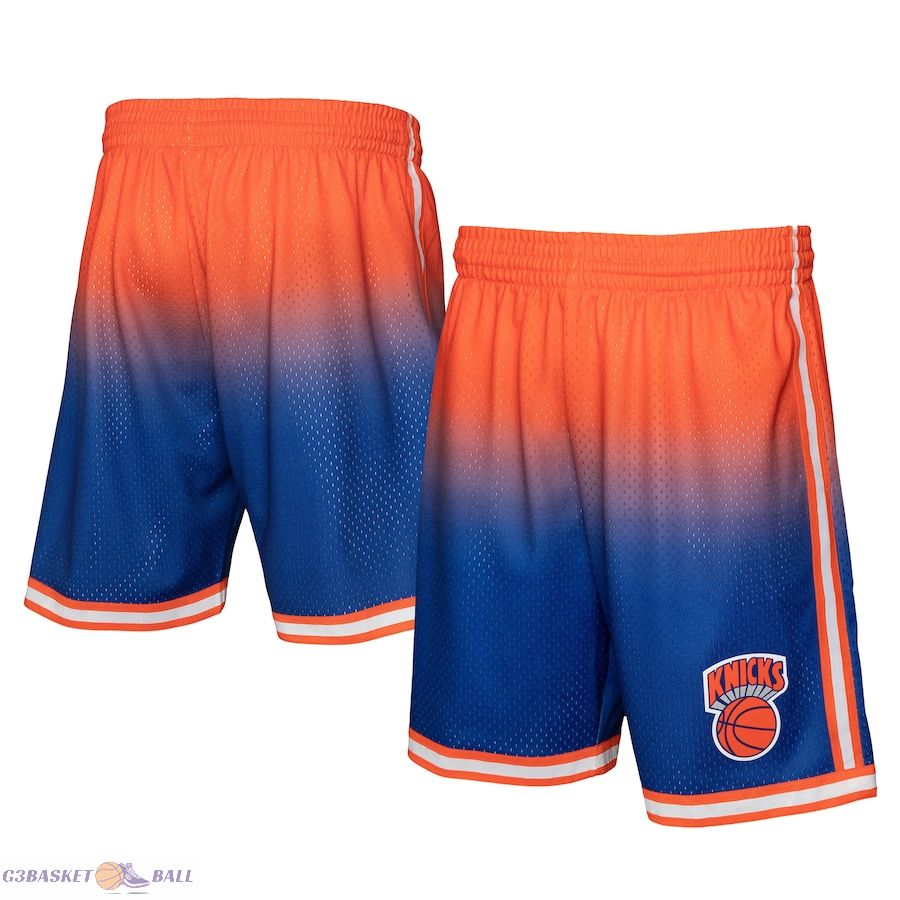 Men's New York Knicks Mitchell & Ness Orange/Royal 1991/92 Hardwood Classics Fadeaway Reload 3.0 Swingman Shorts