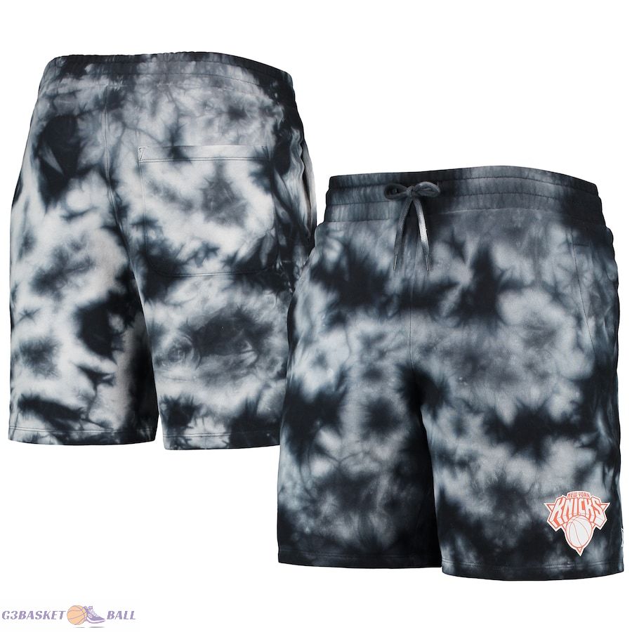 Men's New York Knicks New Era Black Fleece Tie-Dye Shorts