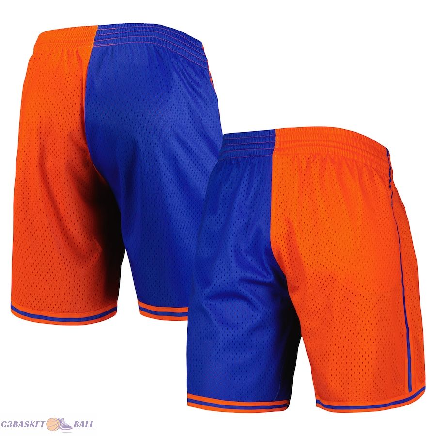 Men's New York Knicks Mitchell & Ness Blue/Orange Hardwood Classics 1996 Split Swingman Shorts