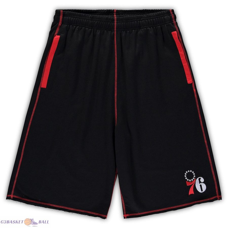 Men's Philadelphia 76ers Black/Red Big & Tall Contrast Stitch Knit Shorts