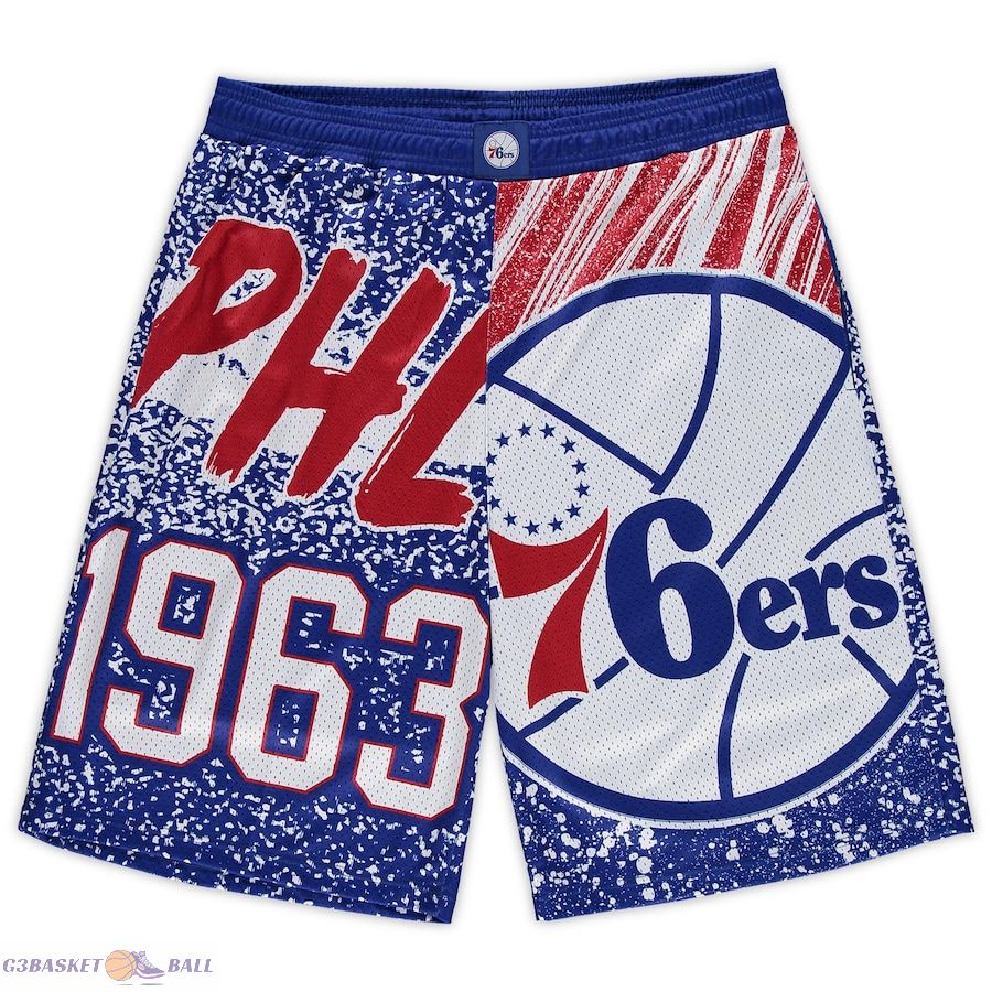 Men's Philadelphia 76ers Mitchell & Ness Royal Big & Tall Hardwood Classics Jumbotron Shorts