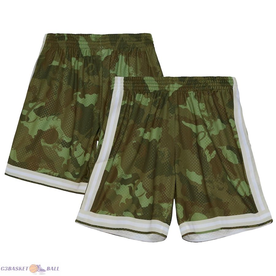 Men's Boston Celtics Mitchell & Ness Camo 1985-86 Hardwood Classics Ghost Green Swingman Shorts