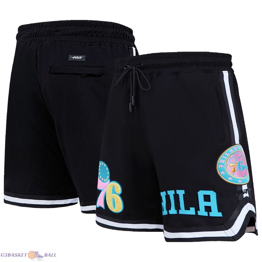 Men's Philadelphia 76ers Pro Standard Black Washed Neon Shorts