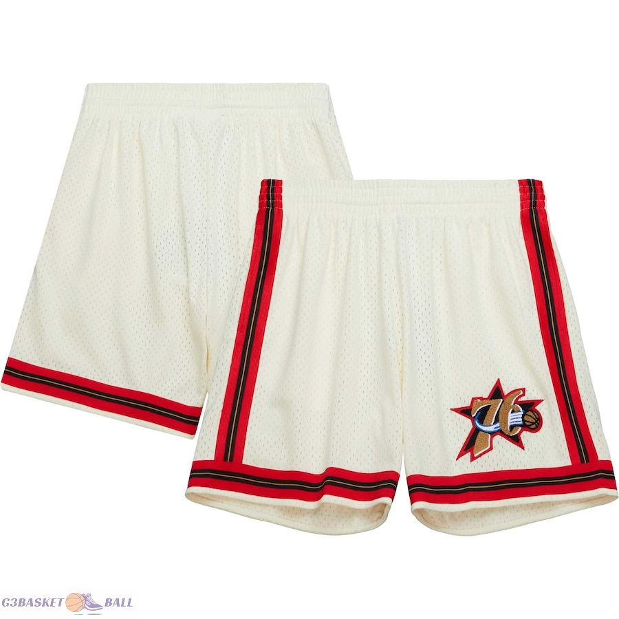 Men's Philadelphia 76ers Mitchell & Ness Cream Chainstitched Swingman Shorts