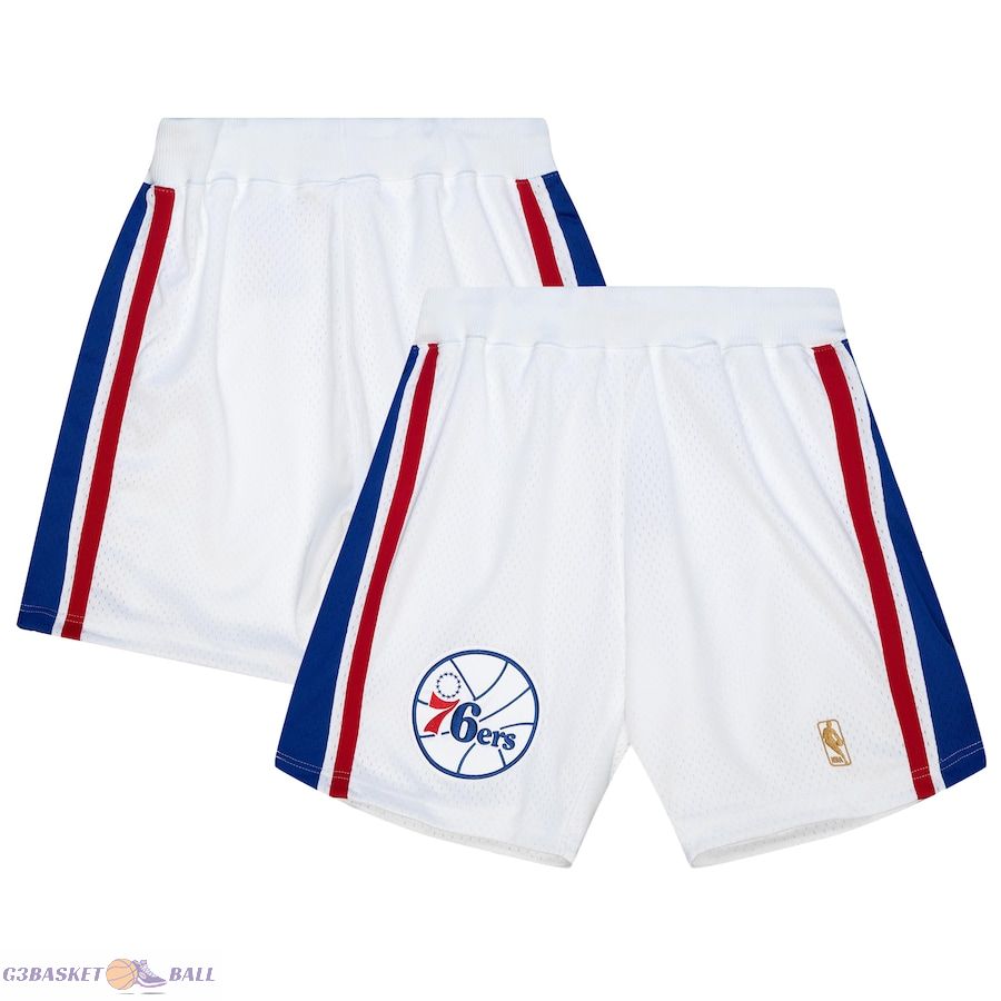 Men's Philadelphia 76ers Mitchell & Ness White 1996-97 Hardwood Classics Authentic Home Shorts