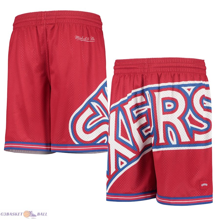 Youth Philadelphia 76ers Red Hardwood Classics Throwback Big Face Mesh Shorts