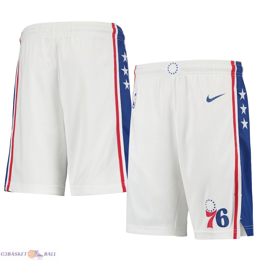 Youth Philadelphia 76ers White 2020/21 Swingman Shorts - Association Edition