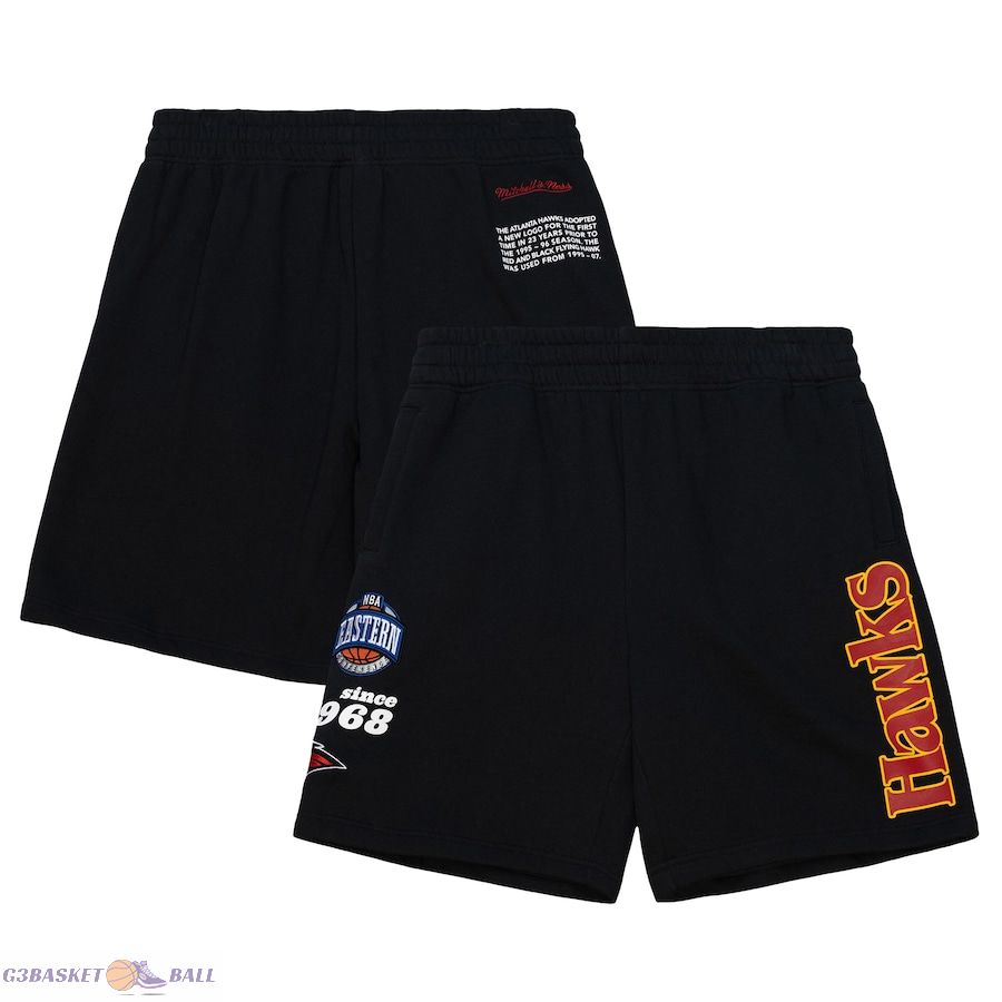 Men's Atlanta Hawks Mitchell & Ness Black Team Origins Fleece Shorts