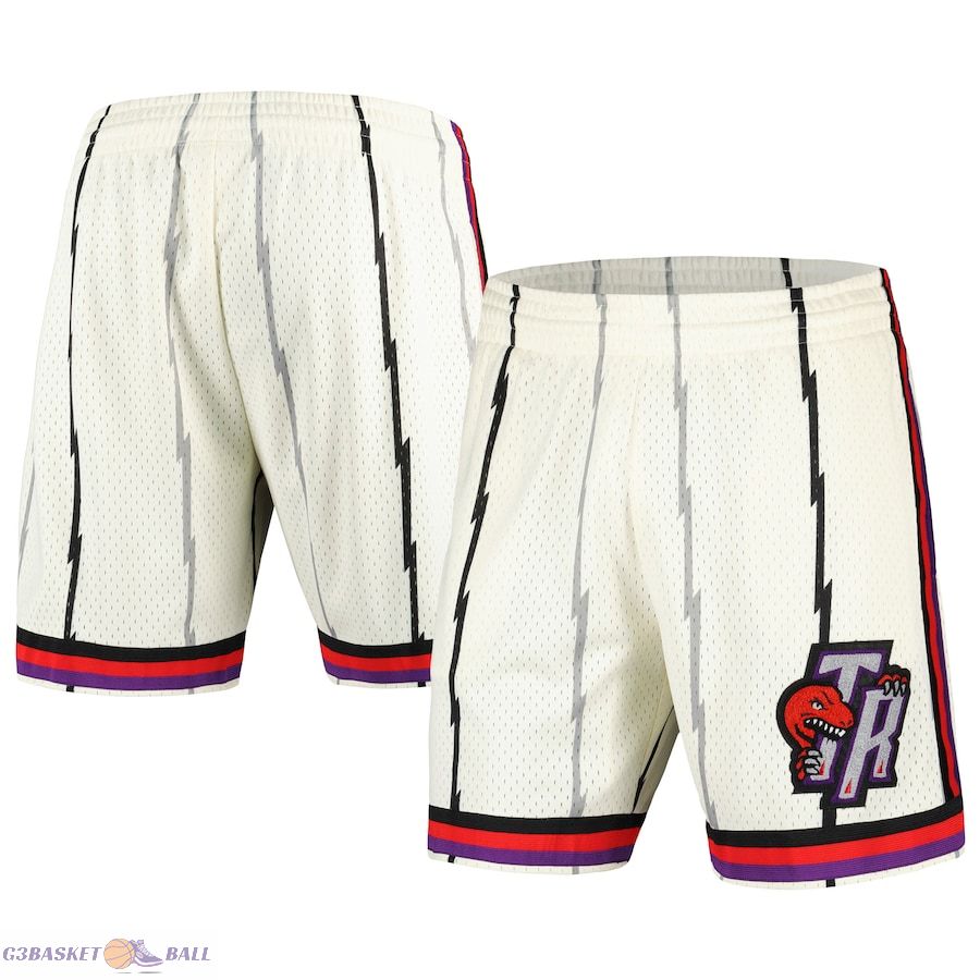 Men's Toronto Raptors Mitchell & Ness Cream Chainstitched Swingman Shorts