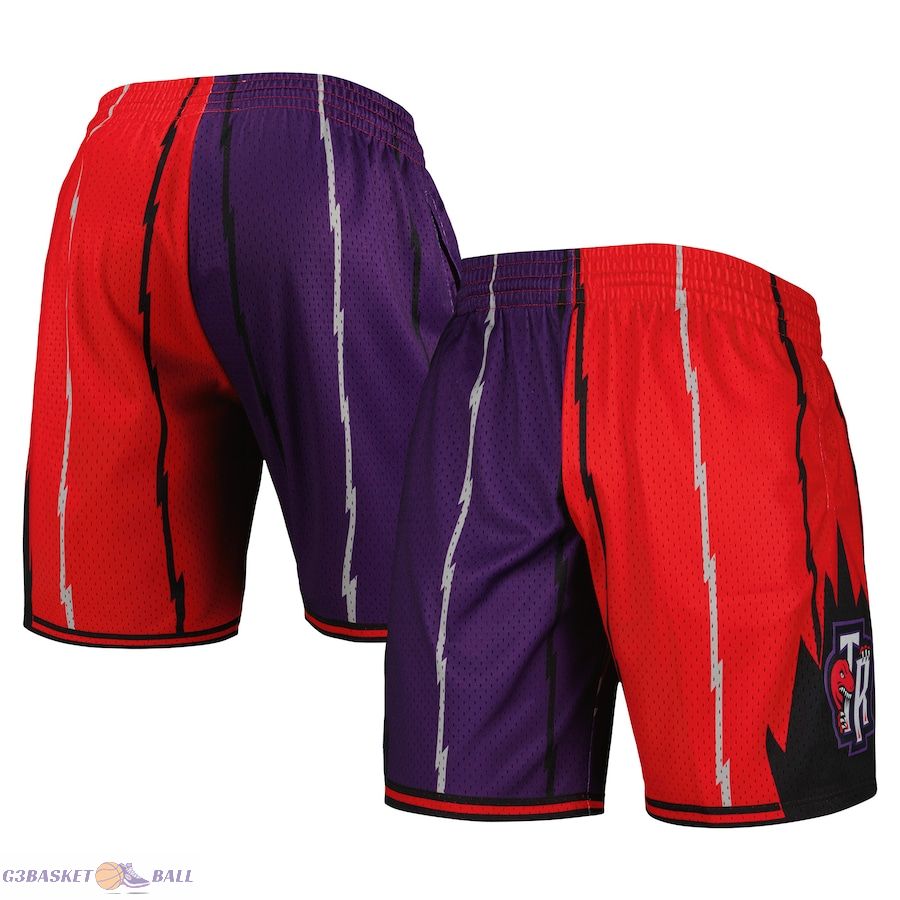 Men's Toronto Raptors Mitchell & Ness Purple/Red Hardwood Classics 1998 Split Swingman Shorts