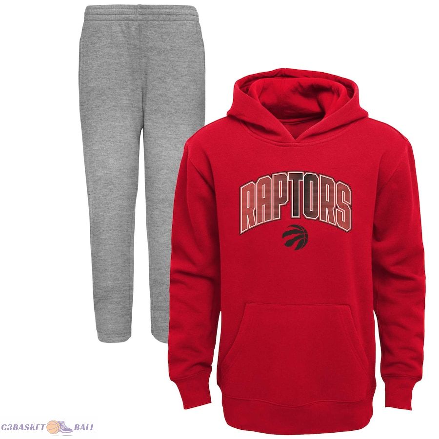 Preschool Toronto Raptors Red/Heather Gray Double Up Pullover Hoodie & Pants Set