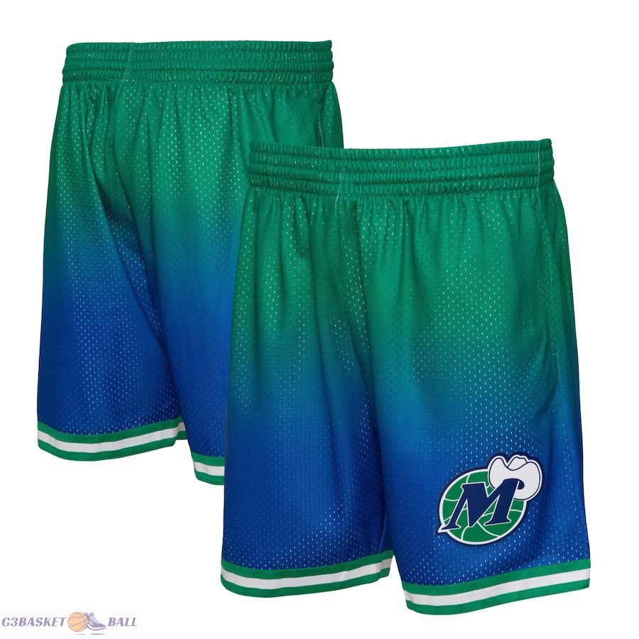 Men's Dallas Mavericks Mitchell & Ness Green/Navy 1998/99 Hardwood Classics Fadeaway Reload 3.0 Swingman Shorts