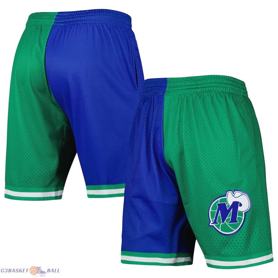 Men's Dallas Mavericks Mitchell & Ness Blue/Green Hardwood Classics 1998 Split Swingman Shorts