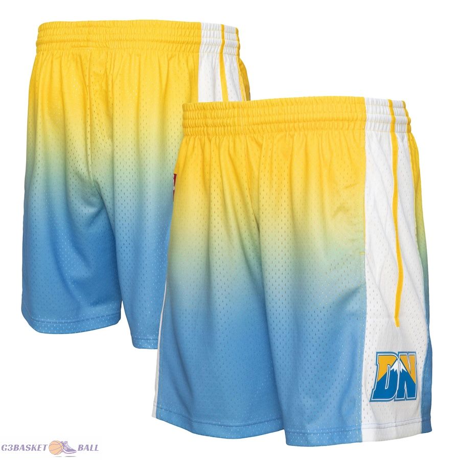 Men's Denver Nuggets Mitchell & Ness Yellow/Blue 2006/07 Hardwood Classics Fadeaway Reload 3.0 Swingman Shorts