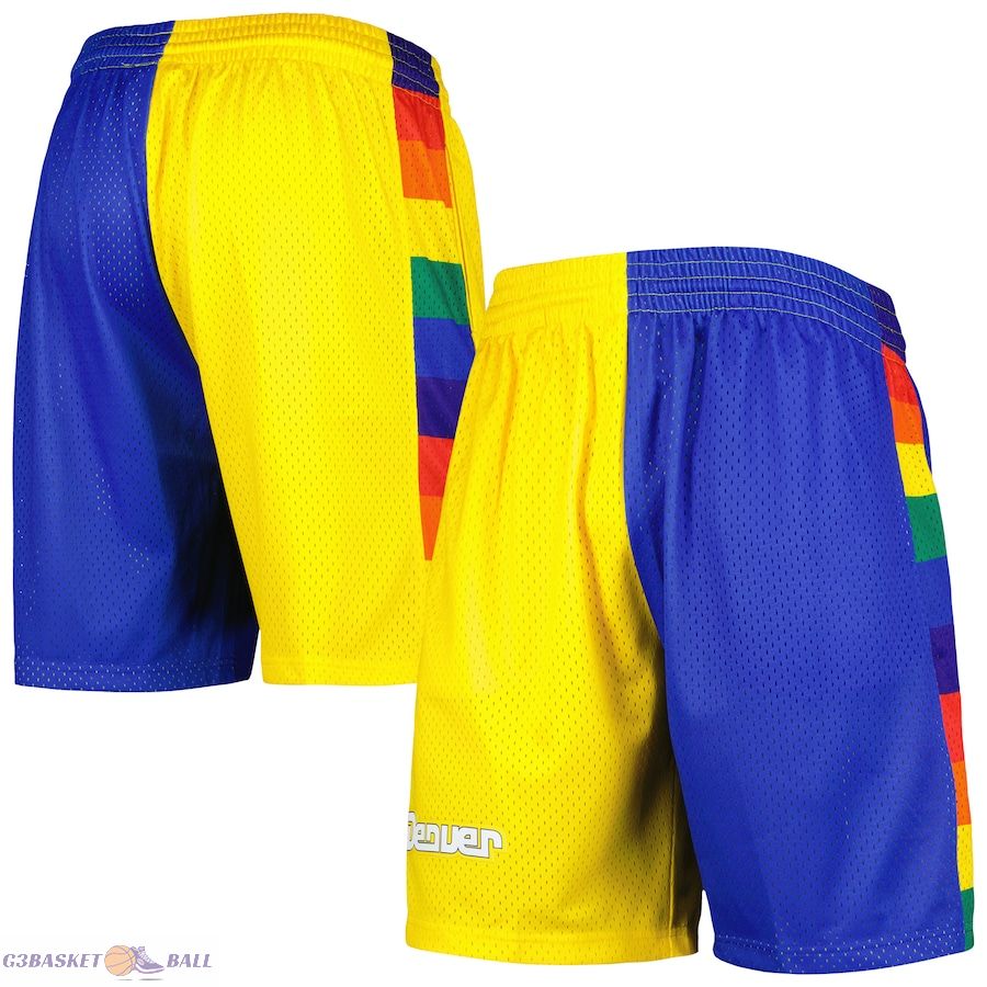 Men's Denver Nuggets Mitchell & Ness Royal/Gold Hardwood Classics 1991 Split Swingman Shorts