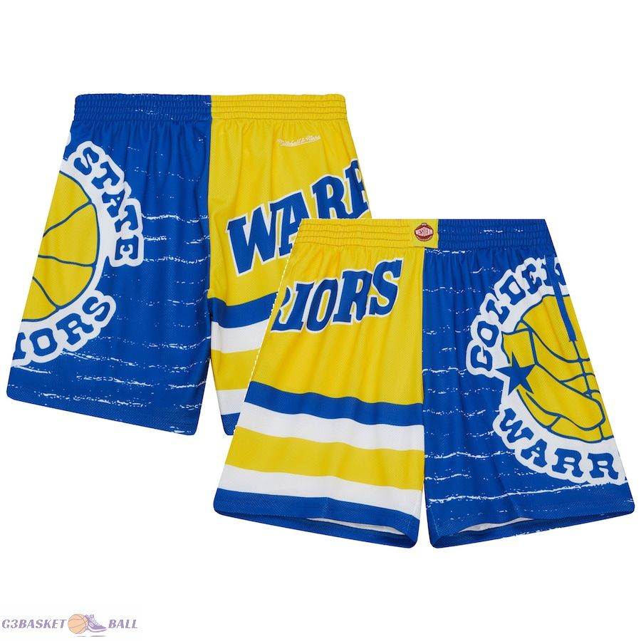 Men's Golden State Warriors Mitchell & Ness Royal/Gold Jumbotron 3.0 Shorts