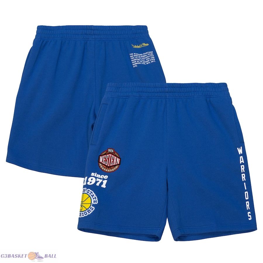 Men's Golden State Warriors Mitchell & Ness Royal Team Origins Fleece Shorts