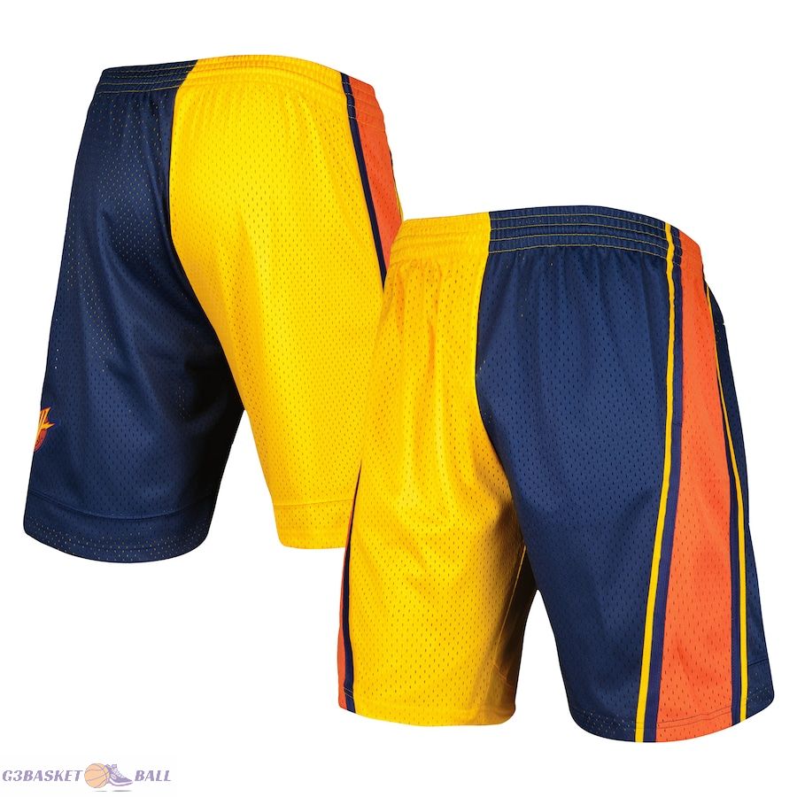 Men's Golden State Warriors Mitchell & Ness Navy/Gold Hardwood Classics 2009 Split Swingman Shorts