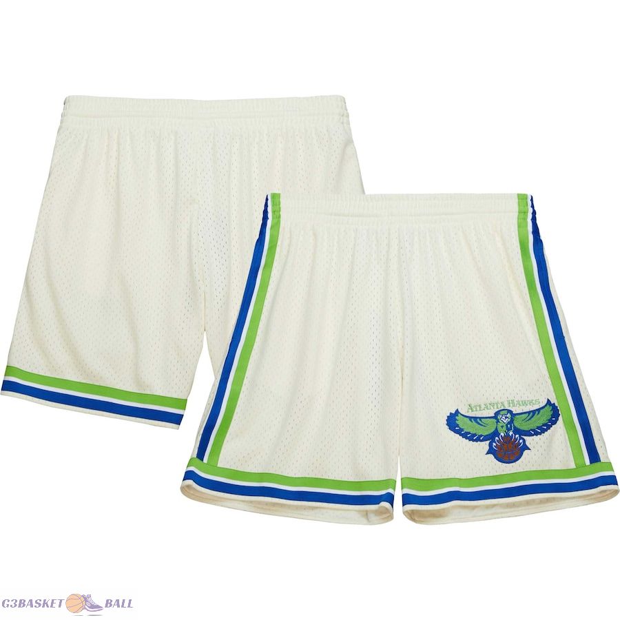 Men's Atlanta Hawks Mitchell & Ness Cream Chainstitched Swingman Shorts