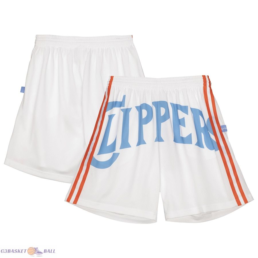 Men's LA Clippers Mitchell & Ness White Blown Out Fashion Shorts