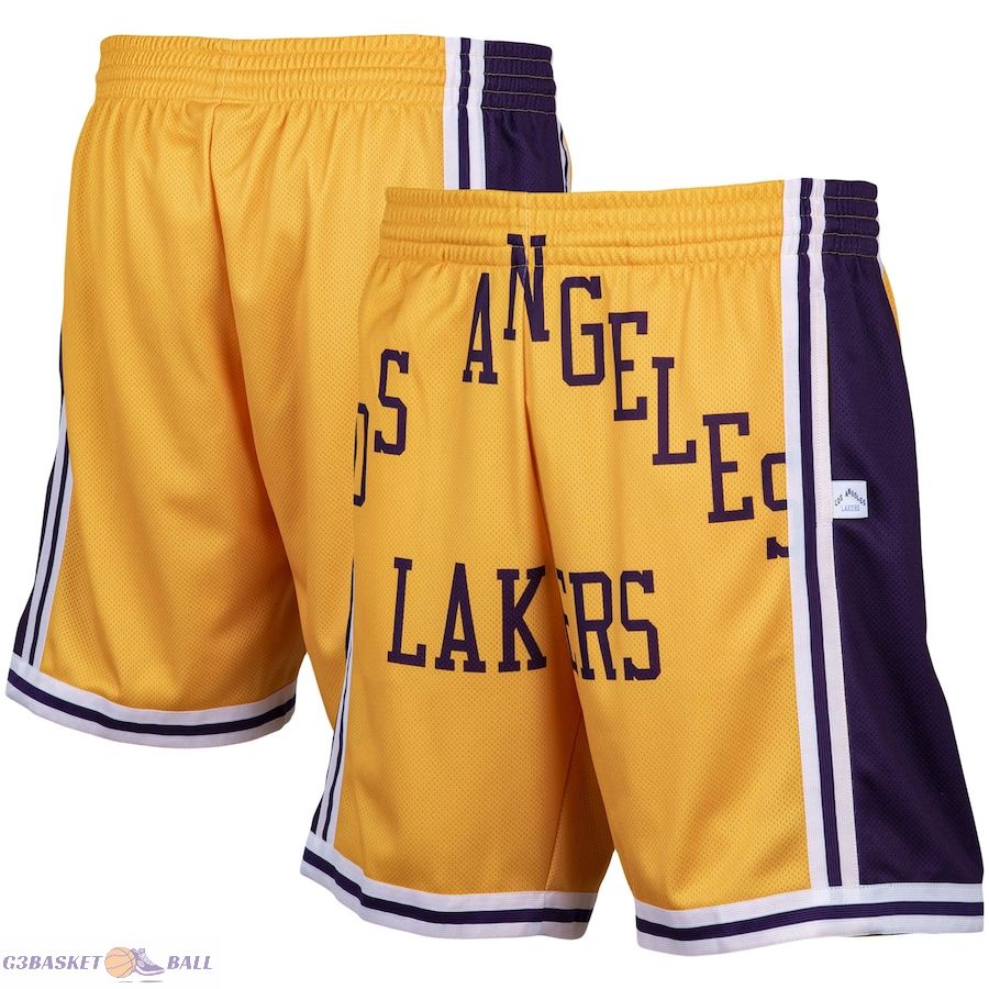 Men's Los Angeles Lakers Mitchell & Ness Gold Hardwood Classics Big Face 2.0 Shorts