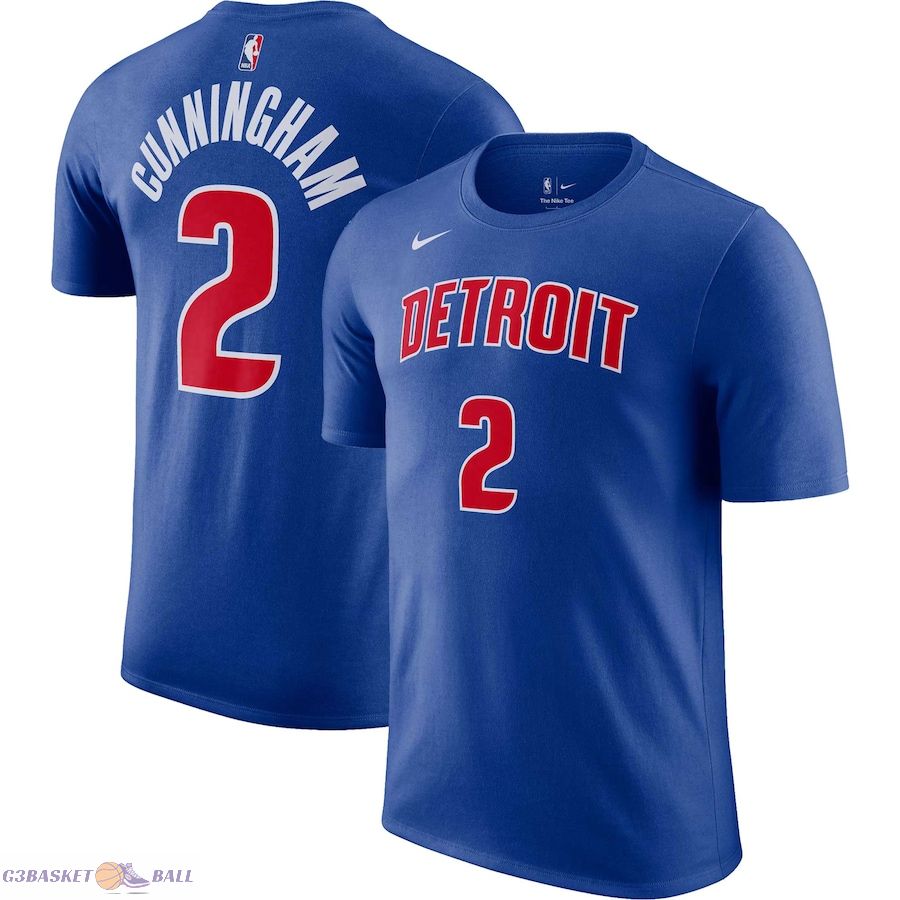 Men's Detroit Pistons Cade Cunningham Blue Icon 2022/23 Name & Number T-Shirt