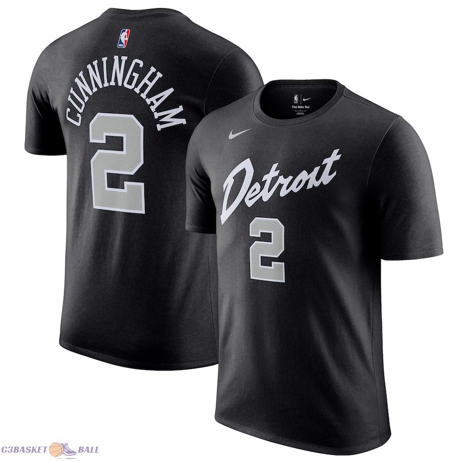 Men's Detroit Pistons Cade Cunningham Black 2023/24 City Edition Name & Number T-Shirt