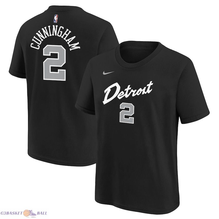 Youth Detroit Pistons Cade Cunningham Black 2023/24 City Edition Name & Number T-Shirt