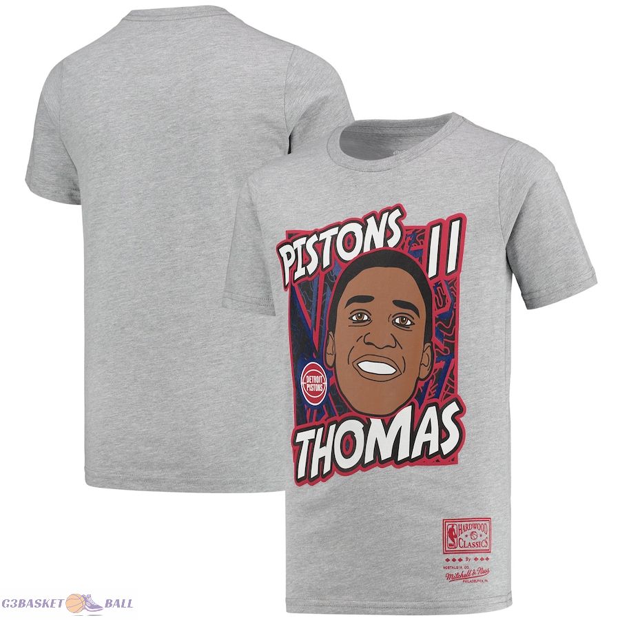 Youth Detroit Pistons Isiah Thomas Mitchell & Ness Gray Hardwood Classics King of the Court Player T-Shirt