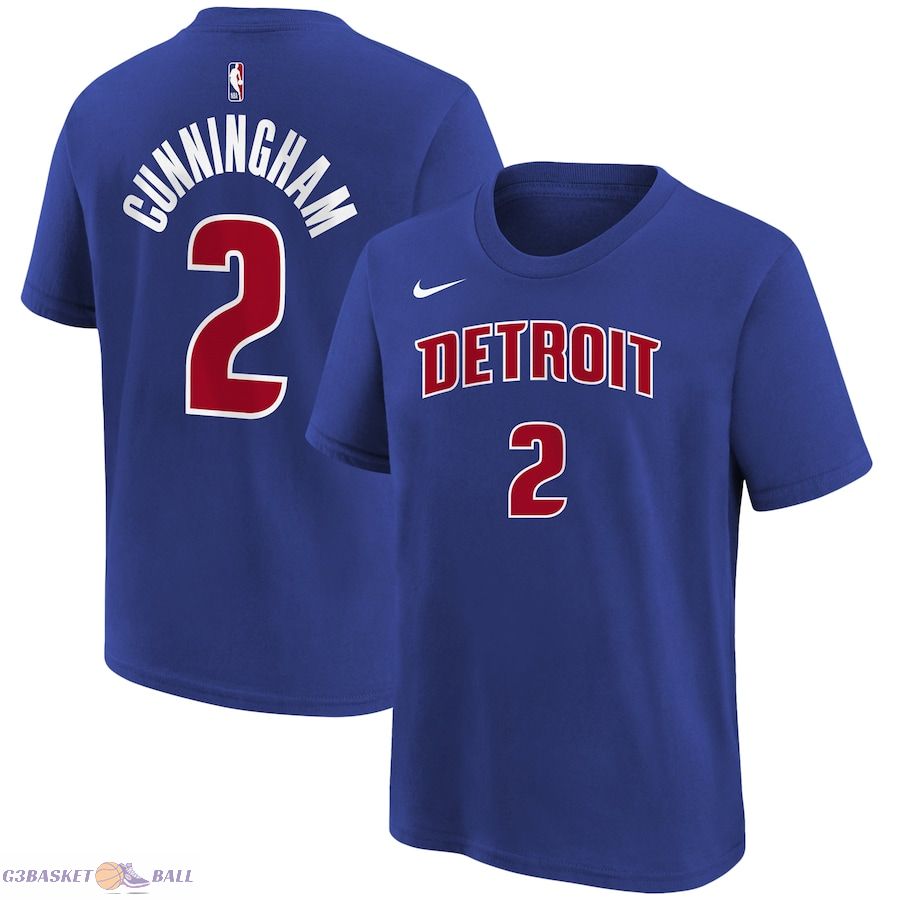 Youth Detroit Pistons Cade Cunningham Blue Icon Name & Number T-Shirt