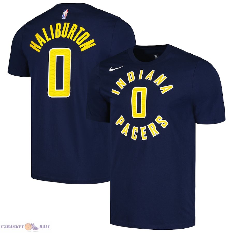 Men's Indiana Pacers Tyrese Haliburton Navy Icon 2022/23 Name & Number T-Shirt