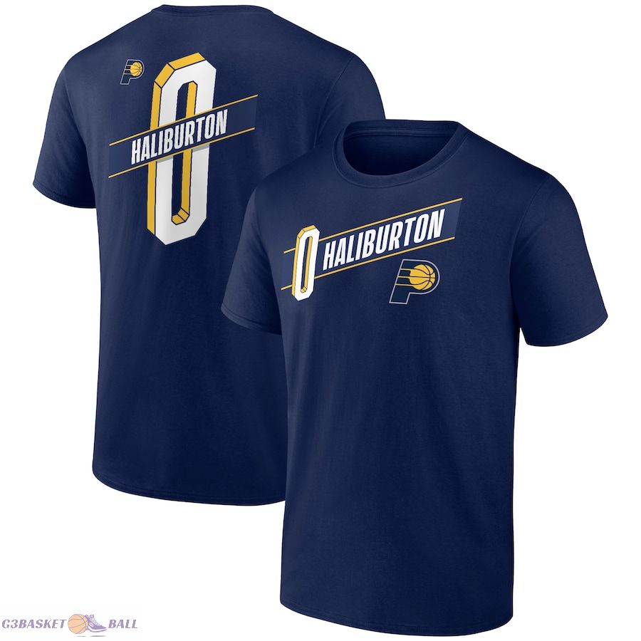 Men's Indiana Pacers Tyrese Haliburton Navy Full-Court Press Name & Number T-Shirt