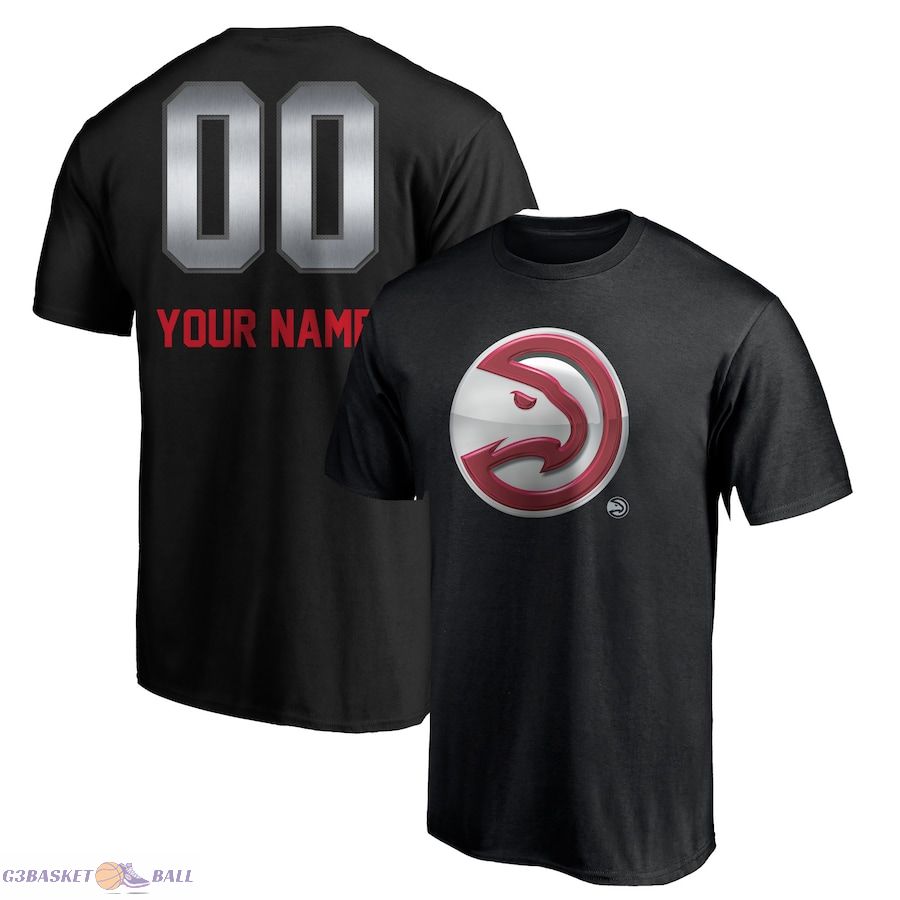 Men's Atlanta Hawks Black Midnight Mascot Personalized Name & Number T-Shirt