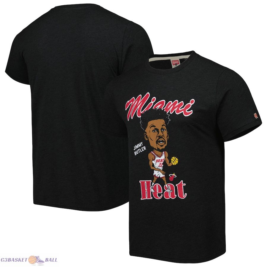 Men's Miami Heat Jimmy Butler Homage Charcoal Caricature Tri-Blend T-Shirt