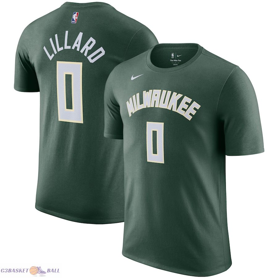 Men's Milwaukee Bucks Damian Lillard Hunter Green Name & Number T-Shirt