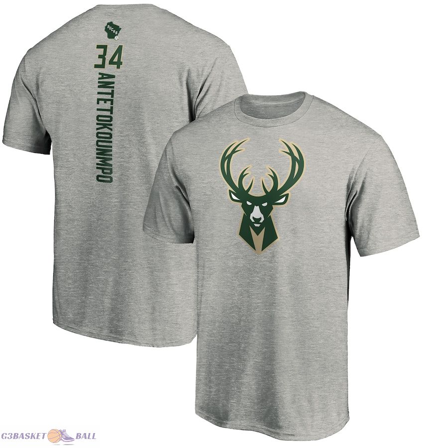 Men's Milwaukee Bucks Giannis Antetokounmpo Heathered Gray Playmaker Name & Number Team T-Shirt