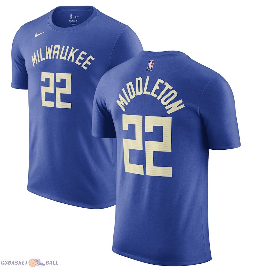 Men's Milwaukee Bucks Khris Middleton Royal 2022/23 City Edition Name & Number T-Shirt