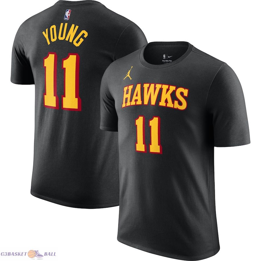 Men's Atlanta Hawks Trae Young Jordan Brand Black 2022/23 Statement Edition Name & Number T-Shirt