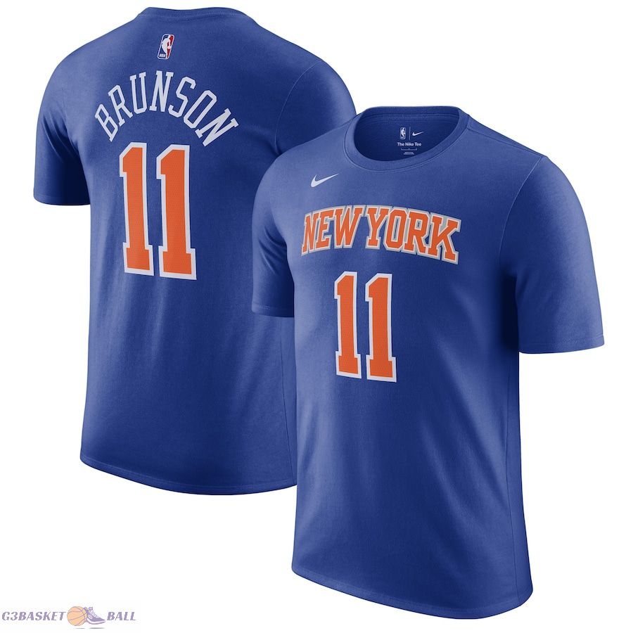 Men's New York Knicks Jalen Brunson Blue Icon Edition Name & Number T-Shirt