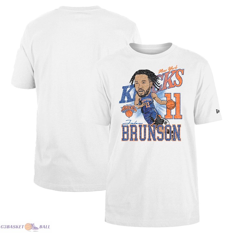 Men's New York Knicks Jalen Brunson New Era White Caricature Player T-Shirt