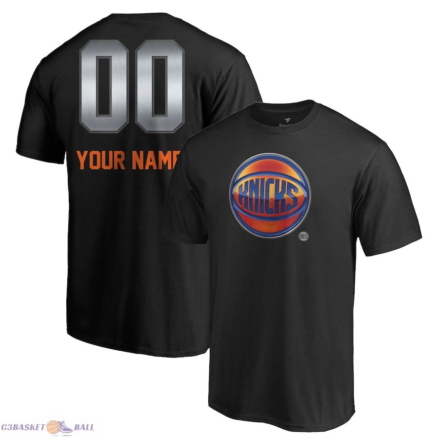 Men's New York Knicks Black Midnight Mascot Personalized Name & Number T-Shirt